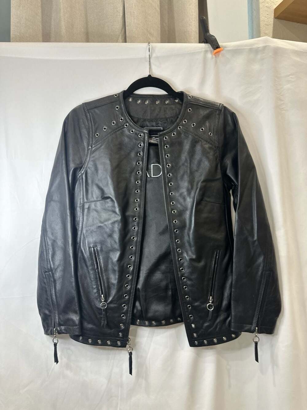 Bradley by Bradley Bayou Black Genuine Leather Grommet Eyelet Studded Jacket Siz